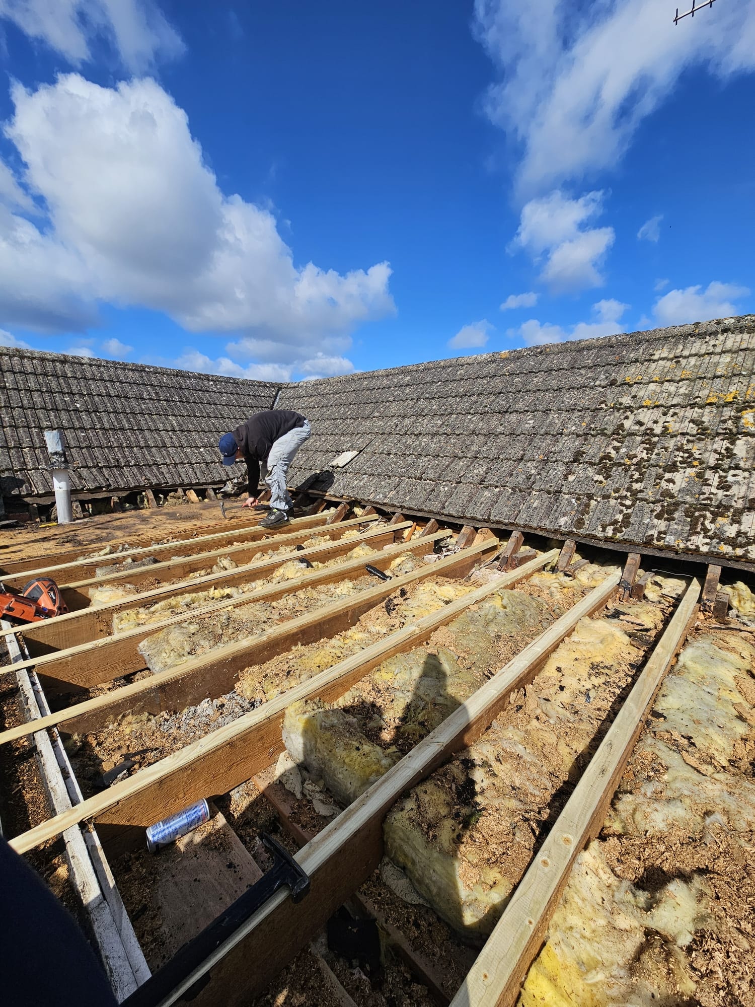 New joists prepared before flat roof installation
