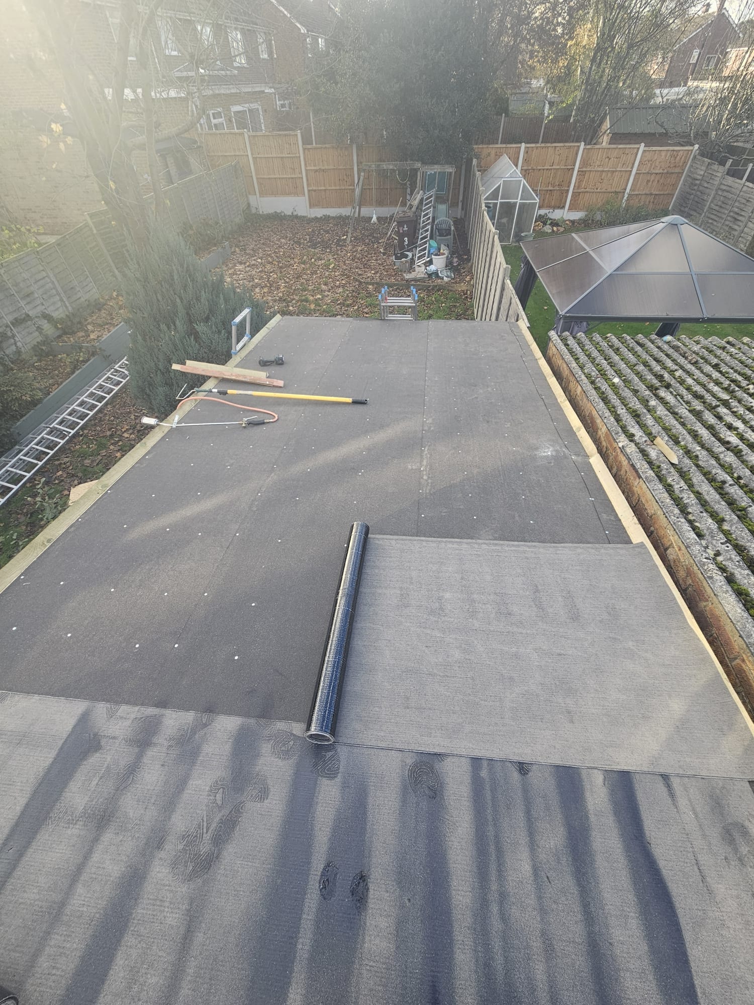 Torch-on flat roof finished