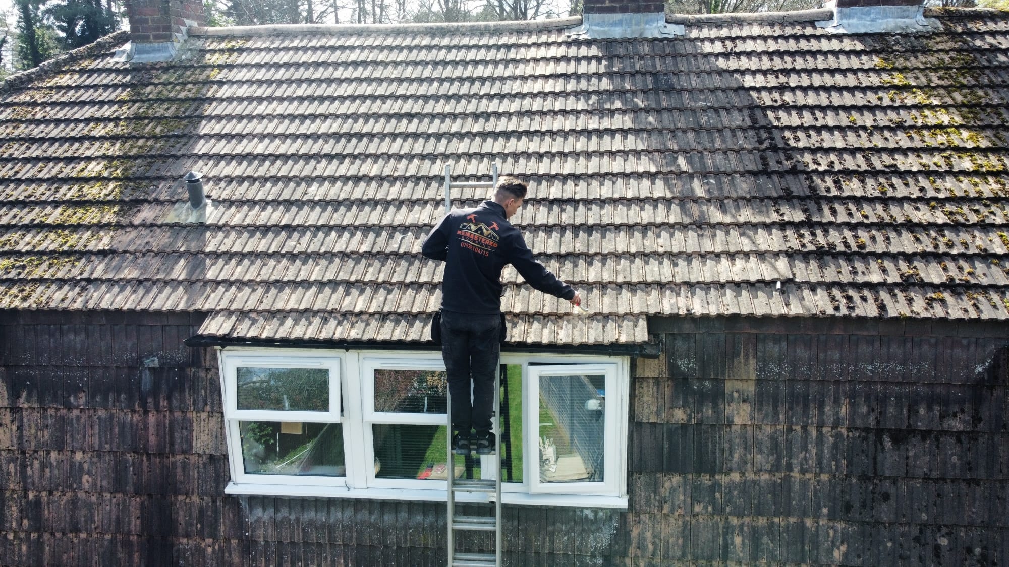 Moss removal at eaves level