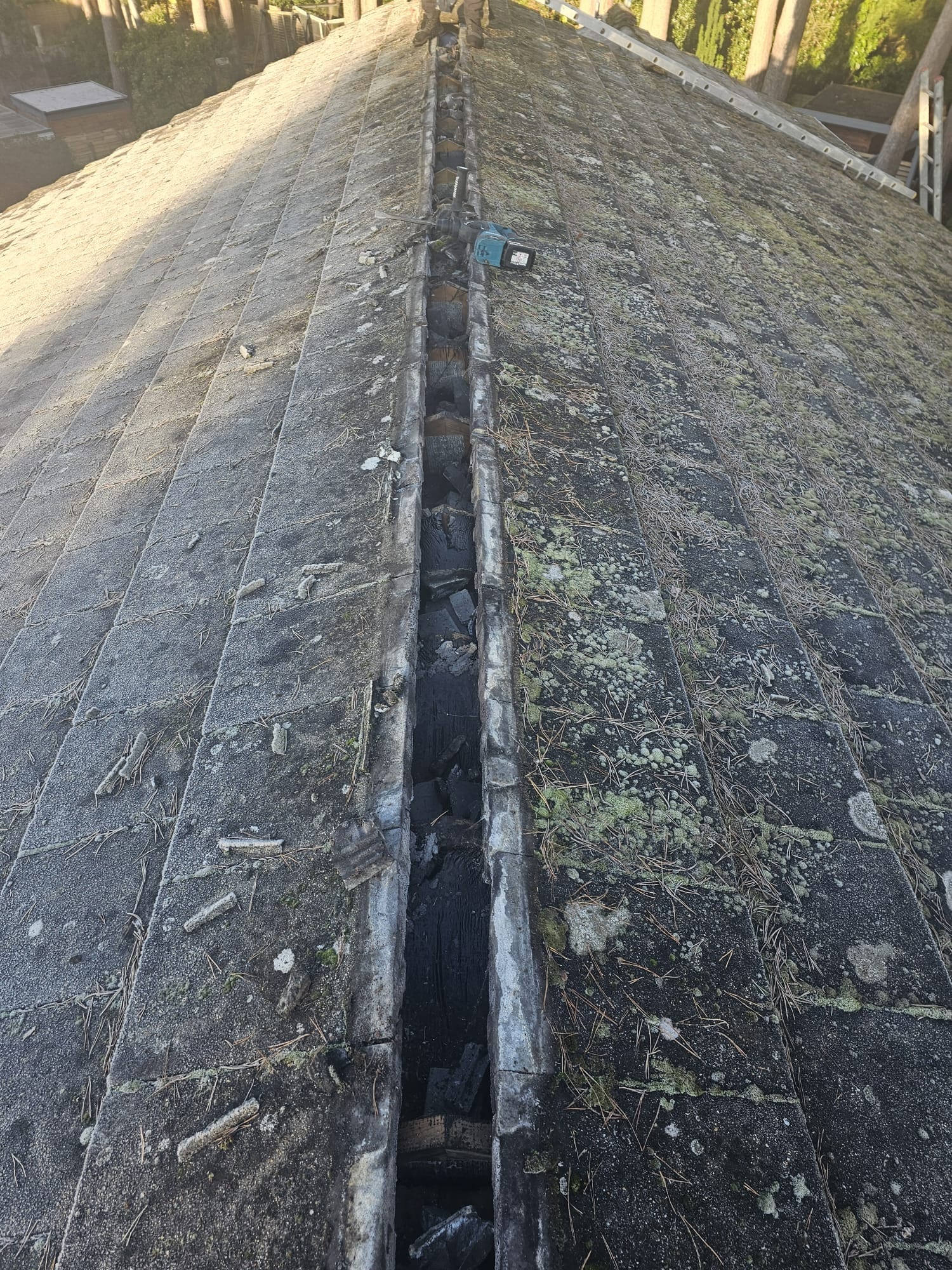 Stripping old ridge line before repair