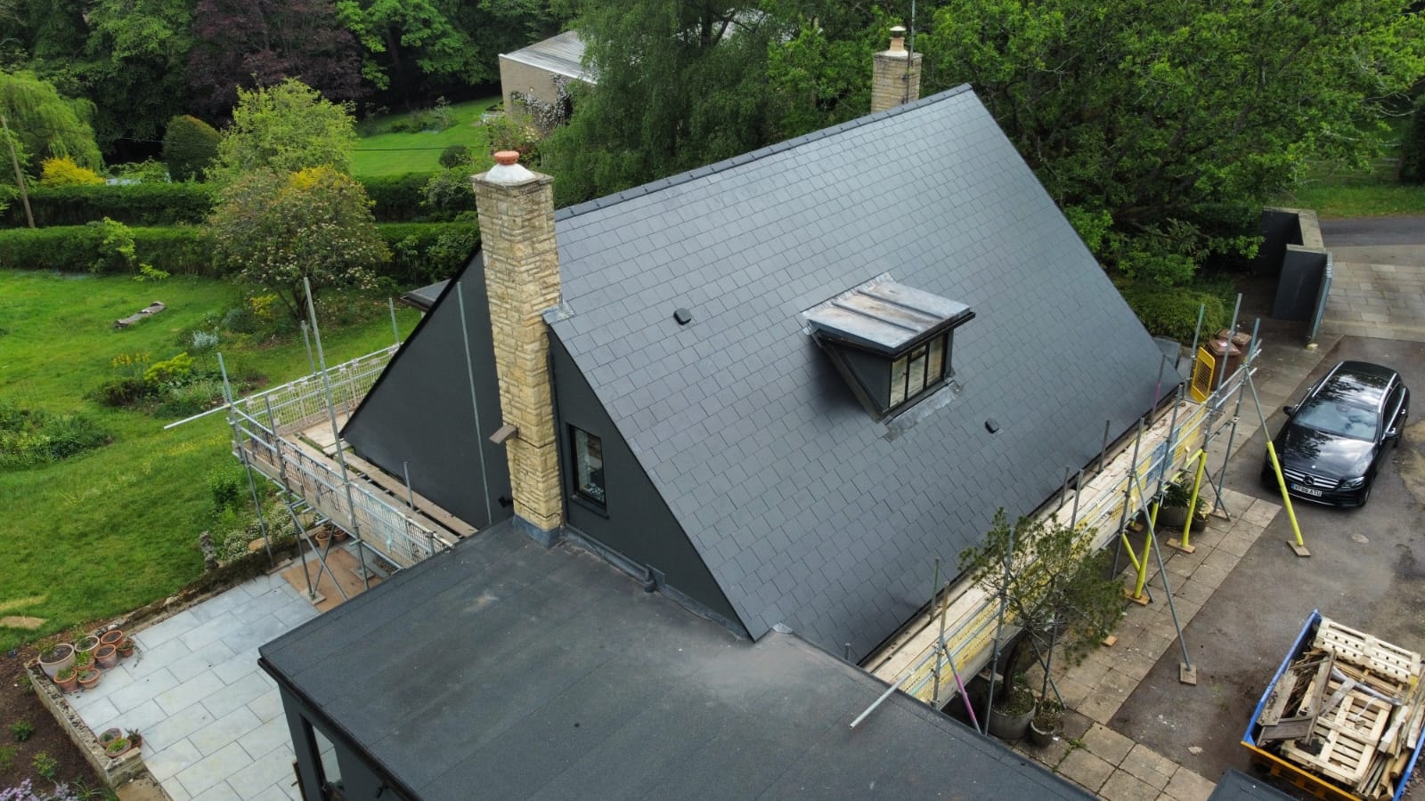 Completed Slate Roof — Front Elevation